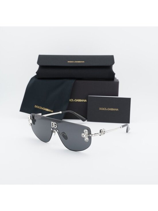 Dolce & Gabbana DG2333B 05/87 Sunglasses Silver with White Stone Shield Frame main image 6